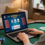 Player at home enjoying Casino XX88 baccarat game on laptop, tactical moments captured.