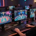 Player engaging with online casino games at home, showcasing tr88seo gaming experience.