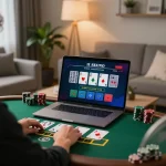 Player engaging in live blackjack on lc88, showcasing a modern home gaming setup.
