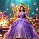 Engage with the excitement of uk88; a dynamic casino scene with a regal character amidst slot machines and golden coins.