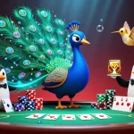 Engage with bet168's thrilling poker scene featuring a peacock, penguin, and hummingbird.