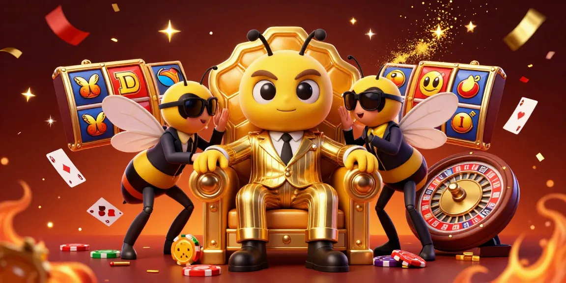 Experience the excitement of hm88 with a vibrant 3D casino scene filled with slot reels and playing cards.