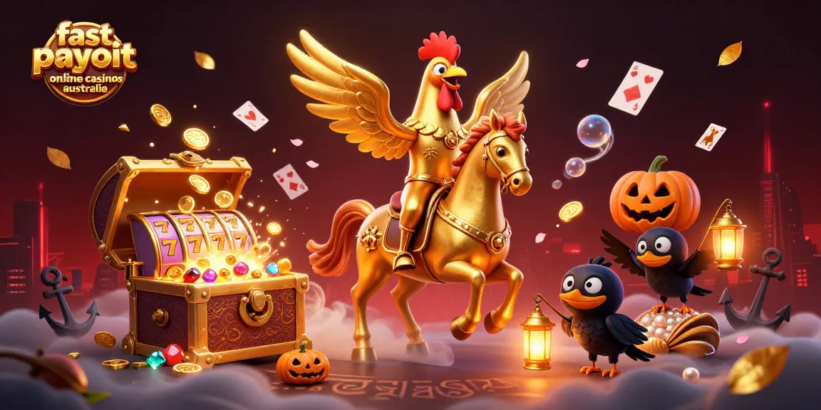 Experience fast payout online casinos Australia with a vibrant scene full of golden treasures and gaming elements.