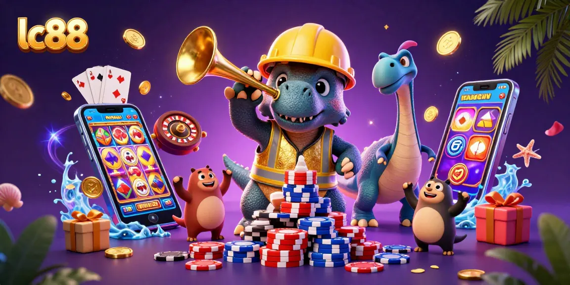 Exciting scene celebrating lc88 with colorful game elements, vibrant characters, and casino excitement.