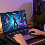 Sun win gaming experience with a player engaging in vibrant online gameplay and modern accessories.