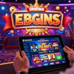 Slotrave online casino player enjoying vibrant gaming experience on a tablet in dynamic virtual environment.
