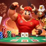 Experience thrilling gaming action with qs88 as a victorious bull mascot, eagle, and panda celebrate with poker elements.