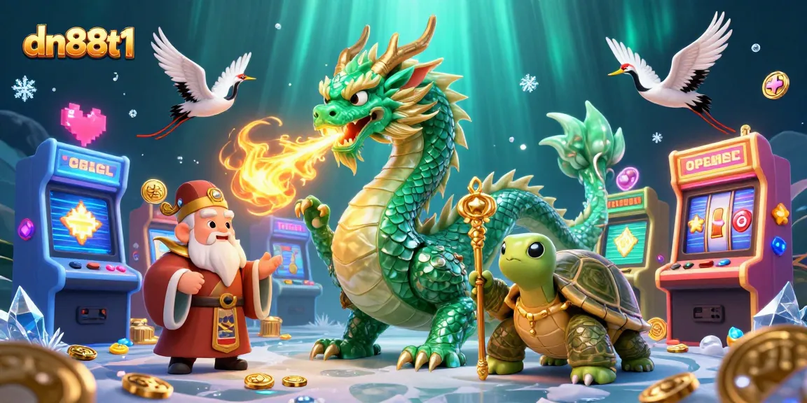 Engage in thrilling gameplay at dn88t1 with a vivid illustration of a powerful dragon and lucky elements.