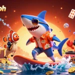 Experience the excitement of 888php-ph with a vibrant underwater casino scene featuring a surfing shark and treasure