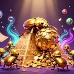 Experience the excitement of Sun win with a vibrant 3D illustration featuring golden coins, lottery elements, and dynamic casino symbols.