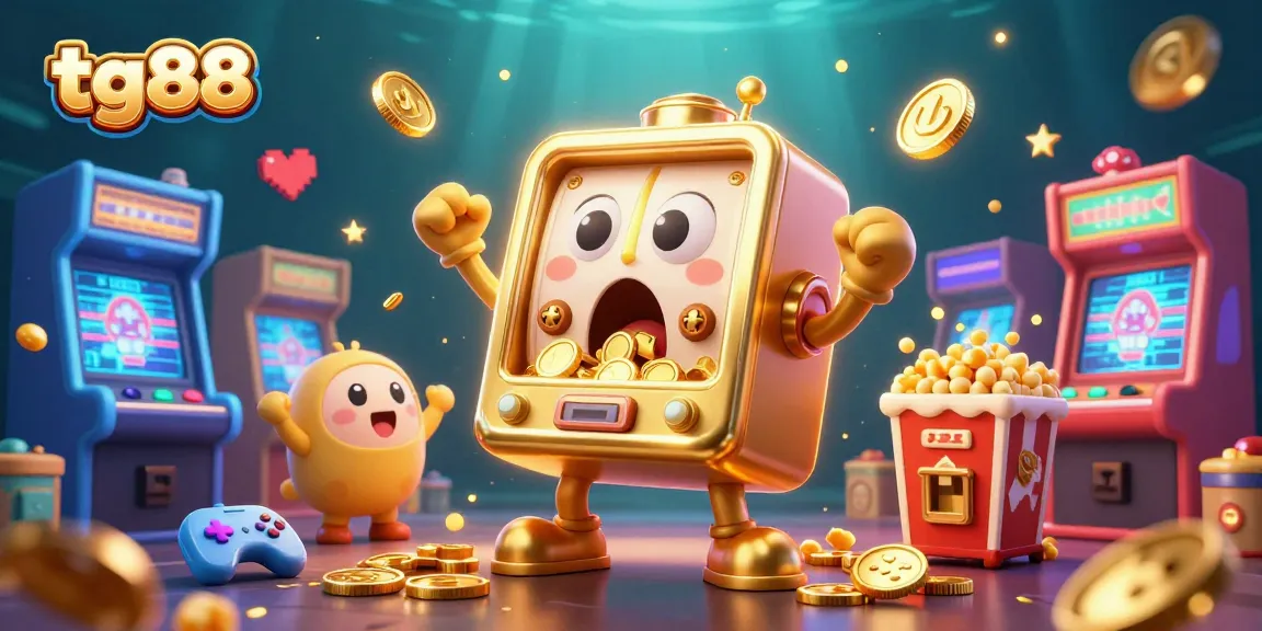 Spin to win at tg88 with a golden slot machine celebrating its jackpot alongside cheering baby slots.