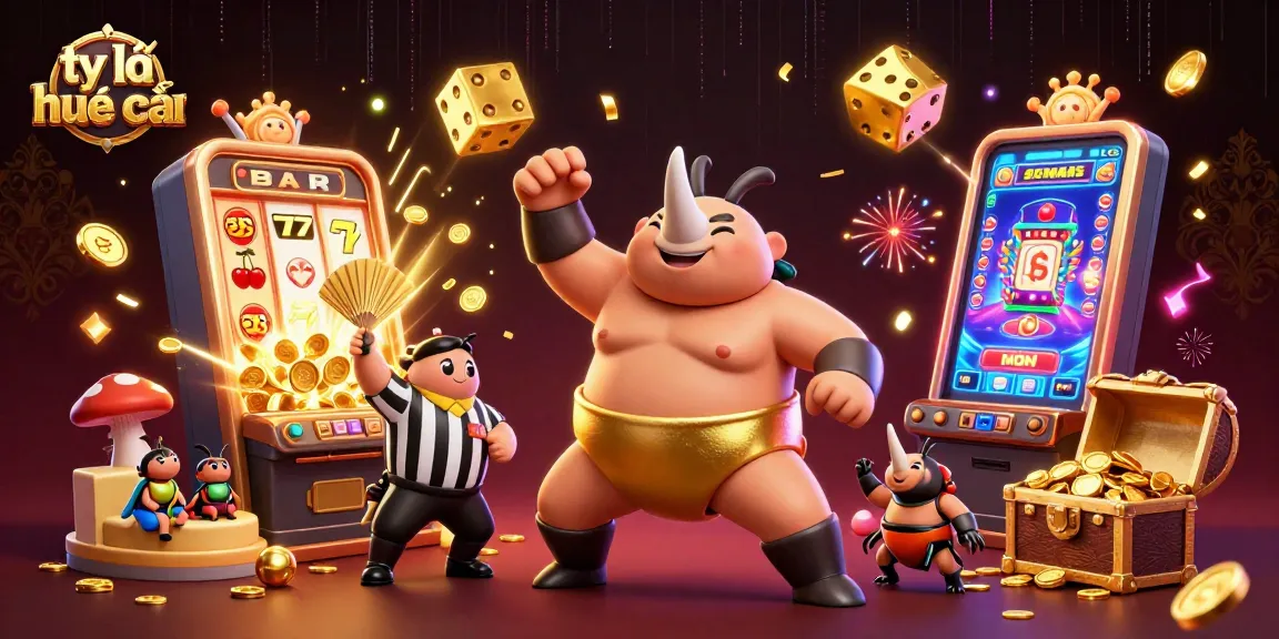 Witness the thrilling action of tỷ lệ nhà cái as golden coins fly with vibrant casino elements in a dynamic scene.