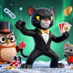 Experience Champions League live stream HD with a vibrant 3D casino illustration featuring a stylish panther and owl.