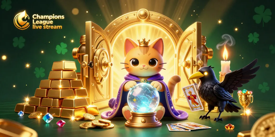Engage with Champions League live stream featuring vibrant mystical elements and casino imagery for an exciting betting experience.