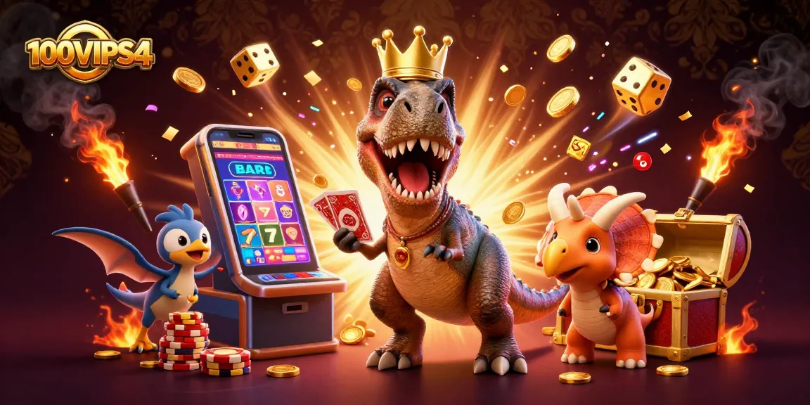 Engage with exciting casino themes featuring 100VIPS4 in a lively 3D illustration.