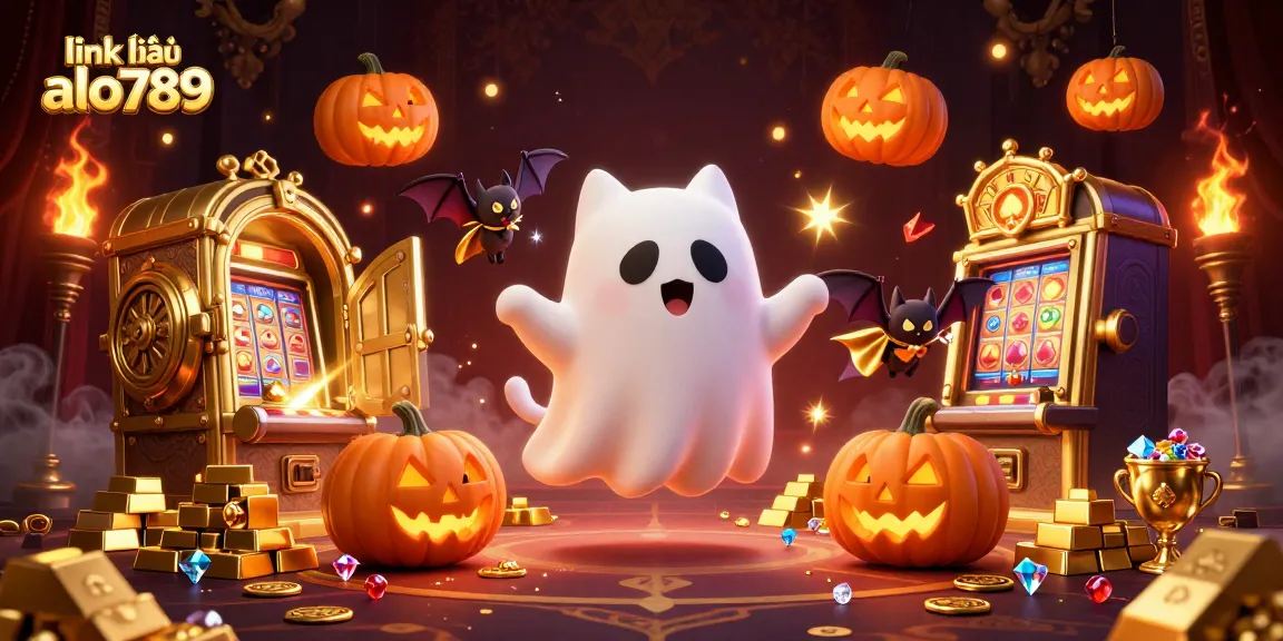 Play with excitement at link vào alo789, where a mystical cat and bat explore a haunted casino.