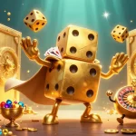 Experience the thrilling luck of jun888 with a vibrant casino adventure featuring a golden dice golem.