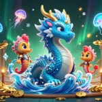 Experience the excitement of 23win with a vibrant illustration featuring mythical creatures in a thrilling casino adventure.