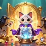 Immerse in the mystical world of 88aa with fortune teller cat, glowing raven, and treasure galore.