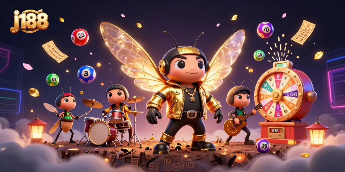 Experience the thrill of j188 with a vibrant scene full of lottery excitement and animated characters.