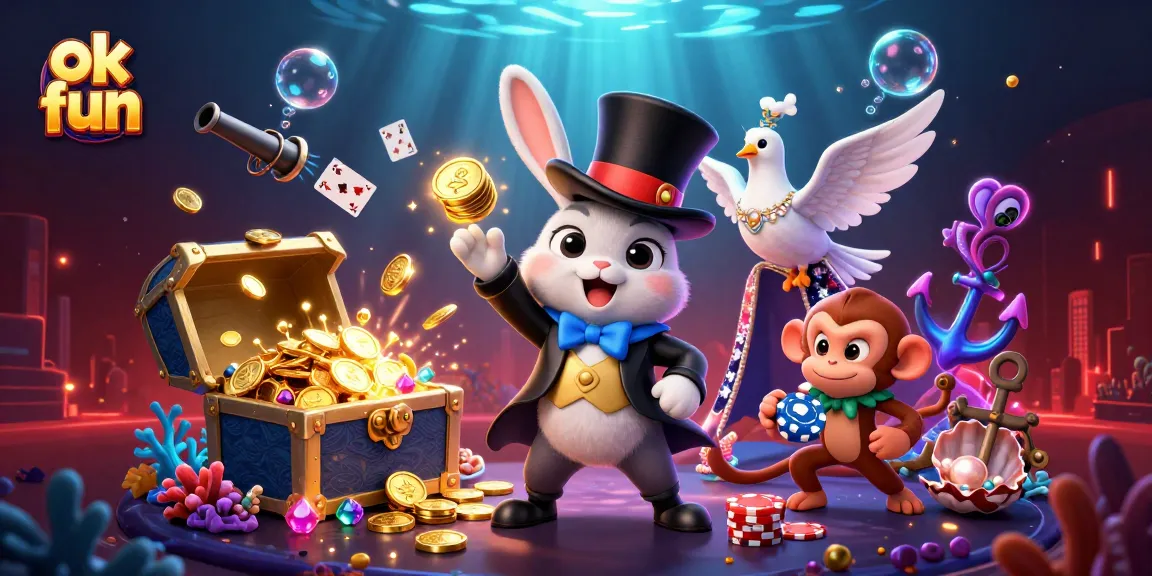 Experience the thrill of ok fun as the magician rabbit unveils treasures in a lively casino scene.