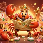 Experience the excitement of 123b slots with a golden crab emperor and treasure map in a vibrant scene.