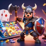 Bong88 engages players with thrilling 3D casino action featuring a Viking wolf warrior and vibrant slot games.