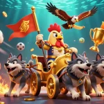 Experience thrilling sports betting with ee88 as a rooster warlord leads a golden chariot amidst dynamic game elements.
