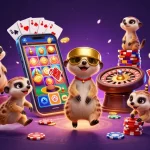 Experience the j188 casino with playful meerkats amid dynamic gaming elements and vivid visuals.