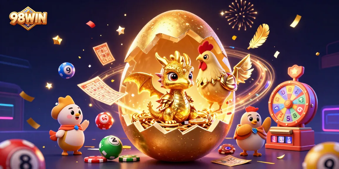 Engage in seamless gaming at 98WIN with a golden dragon surrounded by lucky lottery balls.