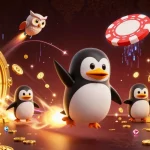Experience thrilling gameplay at KK55 with a golden penguin launching towards jackpot treasure.